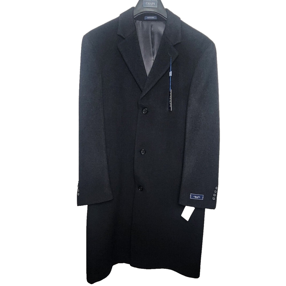 Chaps Overcoat Charcoal Wool Blend Parma Long Jacket Mens‎ 42 Regular NEW